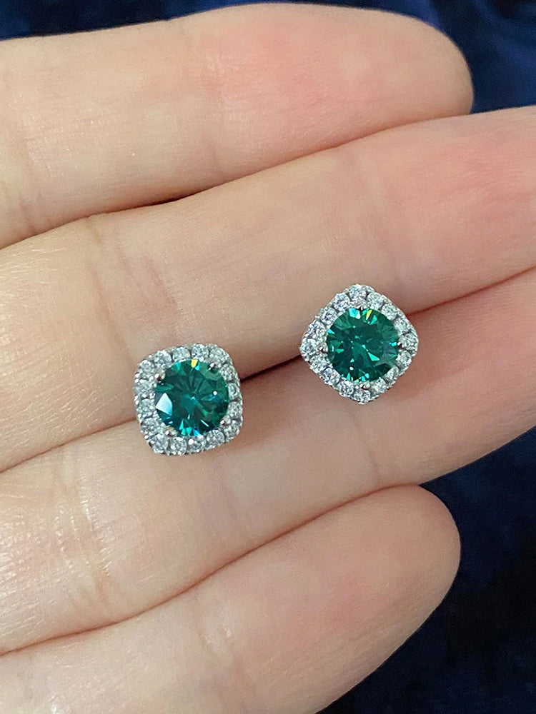 CowLost | business-card-cases-925-sterling-silver-lab-blue-green-moissanite-stud-earrings |6