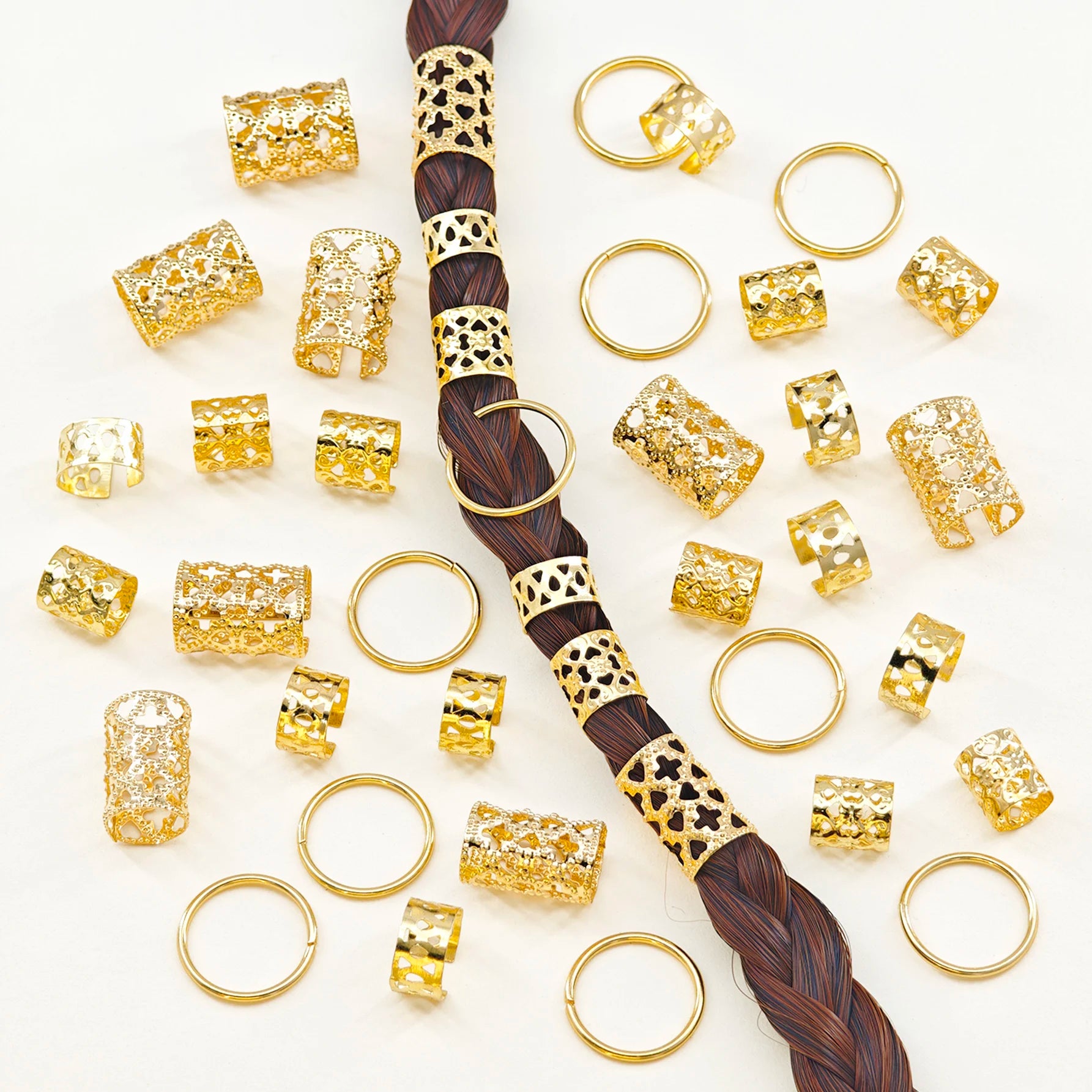 CowLost | 40pcs-metal-dreadlock-beads-hair-cuffs-rings-multi-style-braids-accessories |2