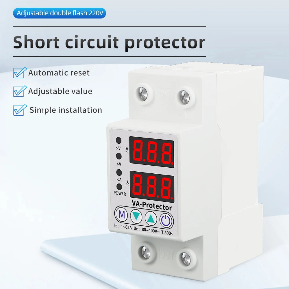 40A/63A Adjustable Digital Voltage Relay 220V Circuit Breaker Surge Protector Over & Under Current Protection