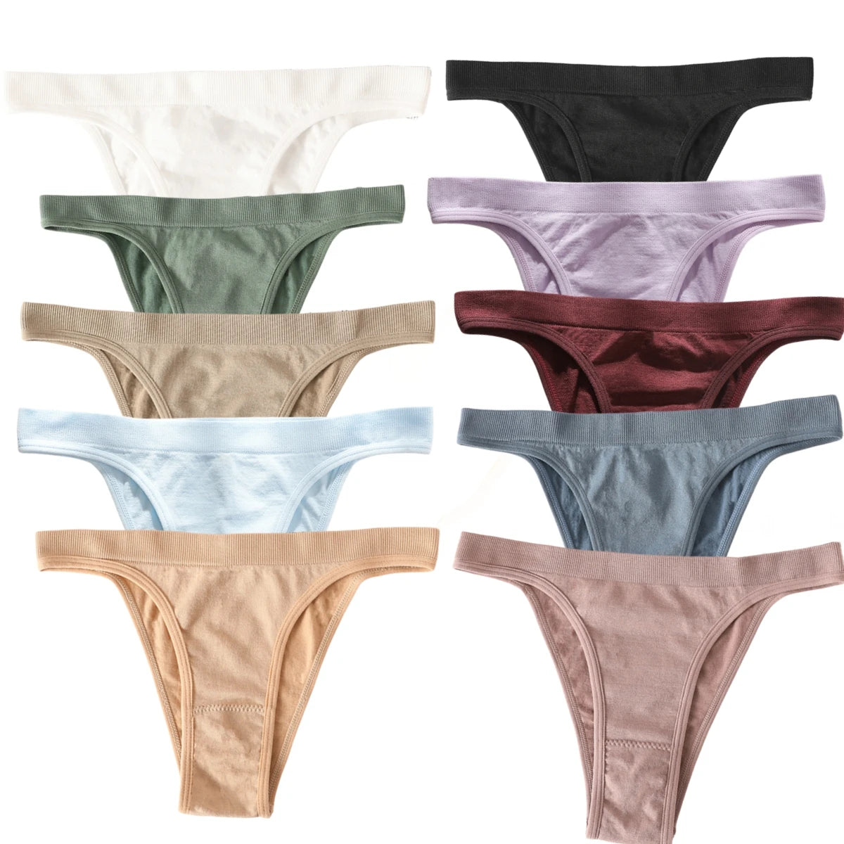 CowLost | product_id-10pcs-womens-seamless-ribbed-high-leg-sports-thong-underwear-set |30
