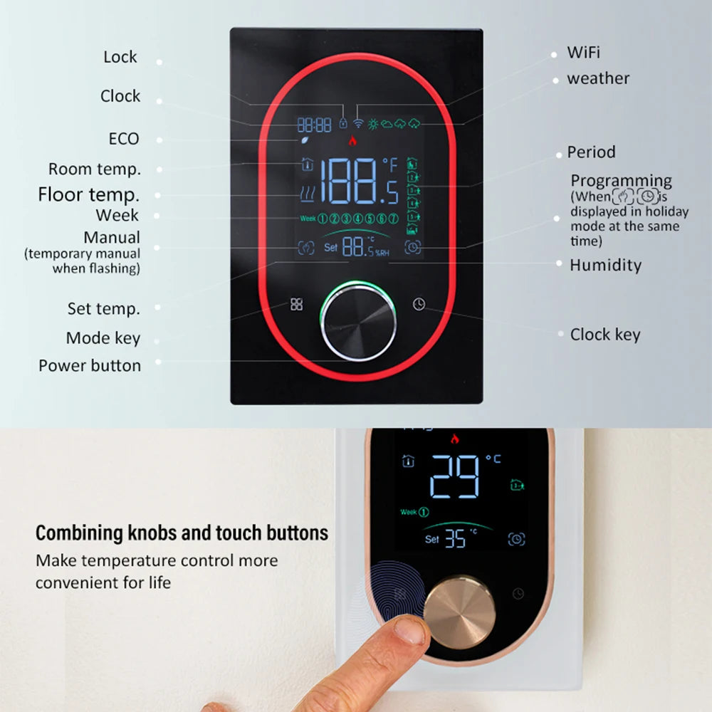 Smart WiFi Programmable Knob Thermostat for Electric Floor Heating & Gas Boiler