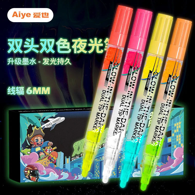 CowLost | product_id-double-ended-dual-color-glow-in-the-dark-waterproof-highlighter-pen-1-4pcs-art-supplies |7