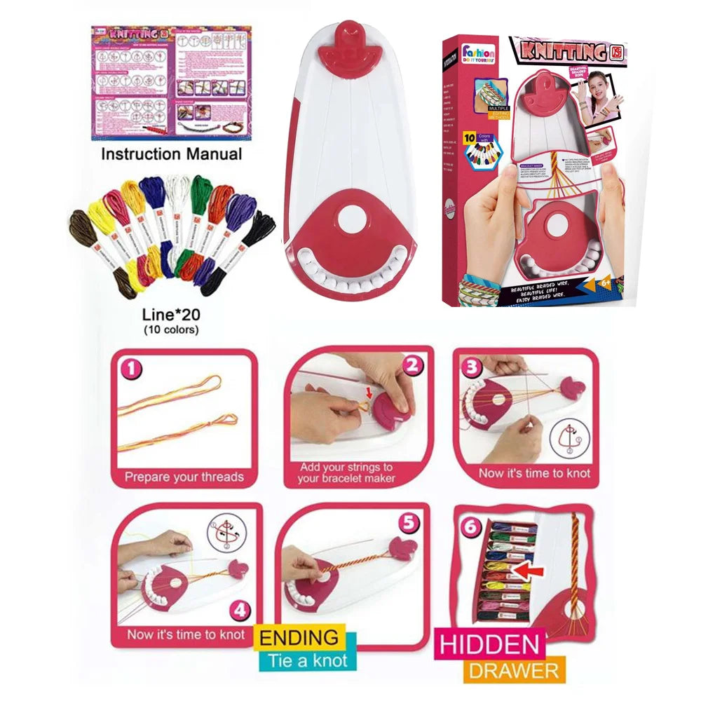 Friendship Hand Knitter Toy DIY Yarn Rope Bracelet Making Set for Kids