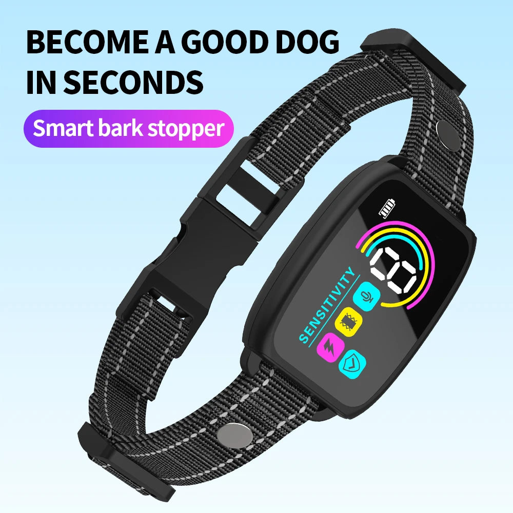 Rechargeable IP67 Waterproof Automatic Anti-Bark Dog Collar Trainer with Color Screen