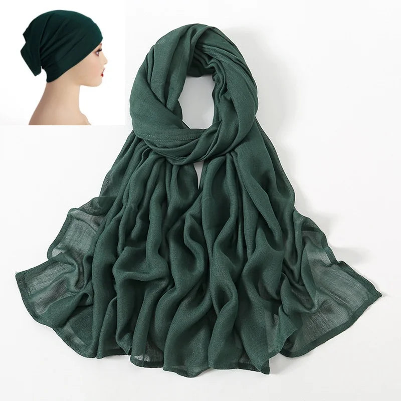 CowLost | 2pcs-set-hijab-matching-color-jersey-cap-lady-plain-viscose |13