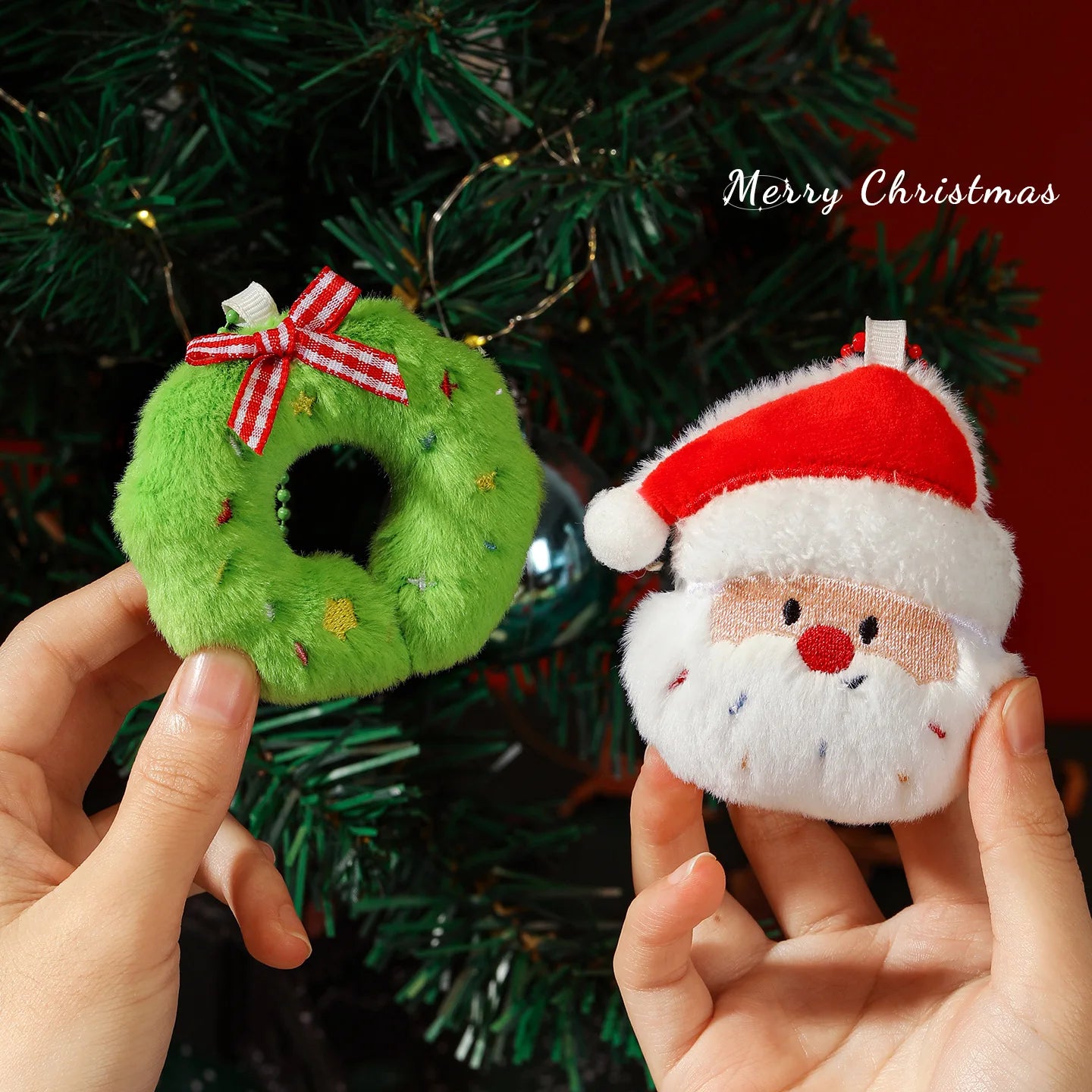 Cute Plush Santa Claus Christmas Tree Pendant Keychain Ornament Toy