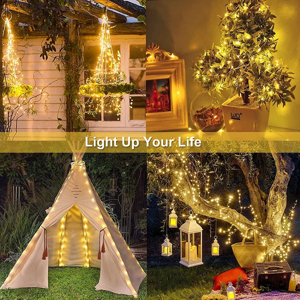 Solar Outdoor Fairy String Lights, 50-300 LED Copper Silver Wire, Waterproof, 8 Modes for Christmas & Wedding