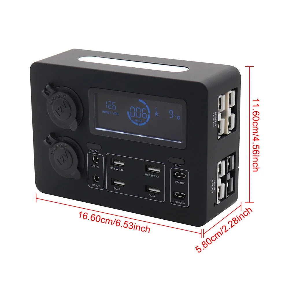 CowLost | portable-control-hub-with-led-lights-with-led-lights-100w-lcd-display-power-box-12v-mini-power-box-adapter-for-rvs-suvs-boats |3