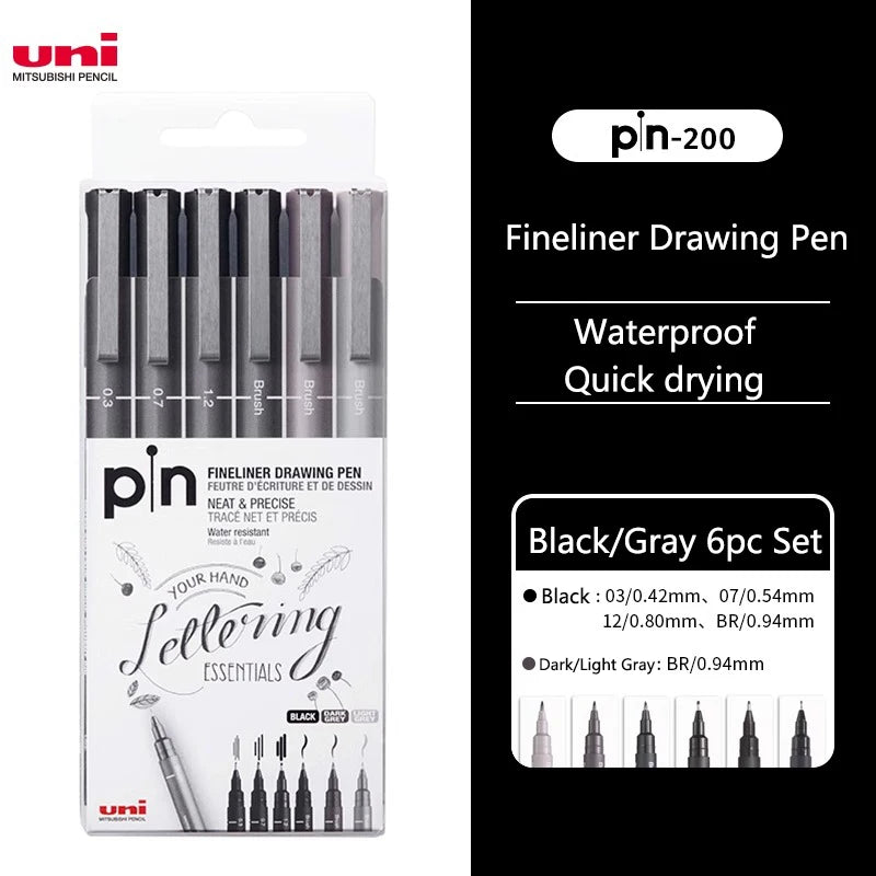 CowLost | 3-6-12pcs-japan-uni-pin-200-hook-drawing-pens-multi-specification-black-needle-pen-manga-design-drawing-stationery-art-supplies-1 |15