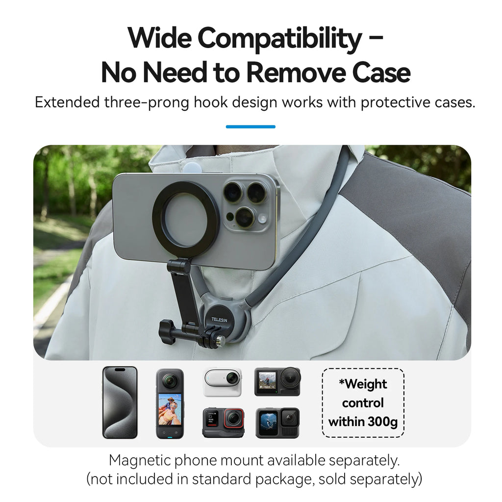 CowLost | telesin-phone-action-camera-2-in-1-neck-hold-mount-for-gopro-insta360-dji-osmo |7