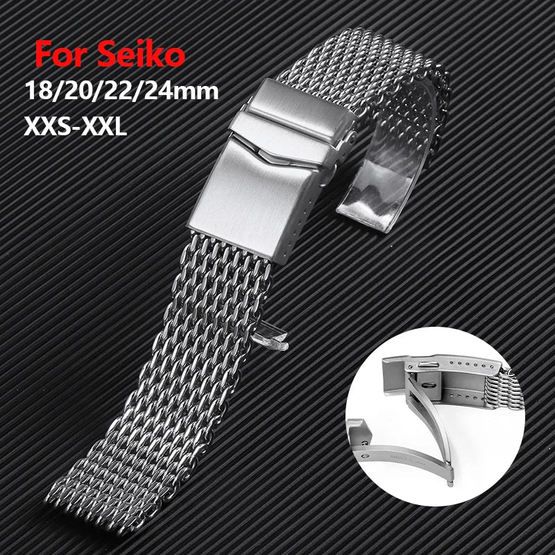 CowLost | product_id-stainless-steel-shark-mesh-watchband-for-seiko-18-22mm-adjustable-diving-buckle |1
