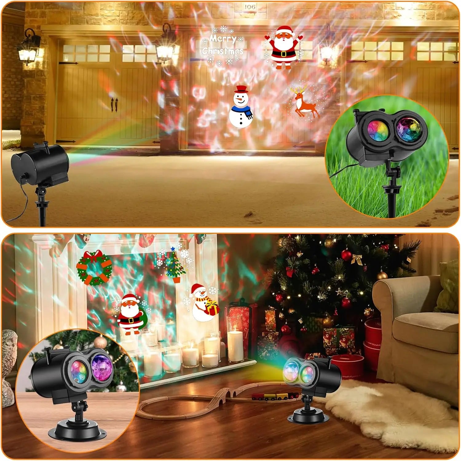 Halloween Christmas Outdoor Projector Lights 16 HD Slides 2-in-1 Water Wave Lamp with Timer & Remote