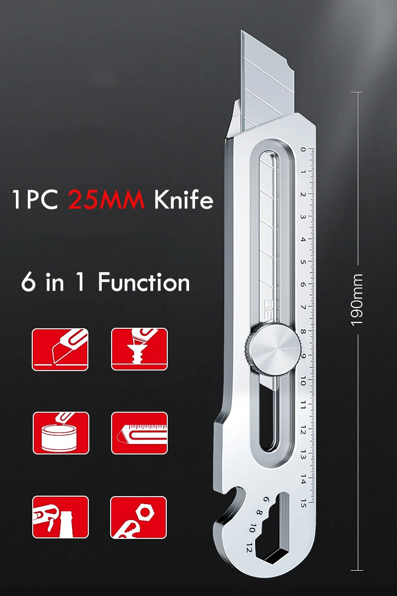 CowLost | product_id-6-in-1-multifunctional-stainless-steel-utility-knife-18mm-25mm-with-ruler-bottle-opener-tail-break-snap-off-cutter |18