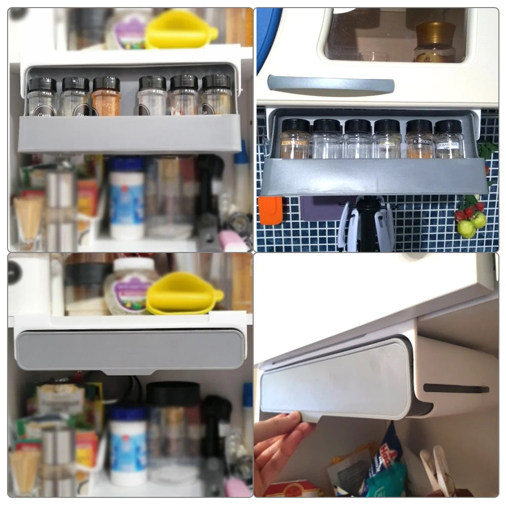 CowLost | self-adhesive-under-desk-drawer-hidden-spice-bottle-storage-rack-seasoning-bottle-organizer-rack-kitchen-supplies-storage |6