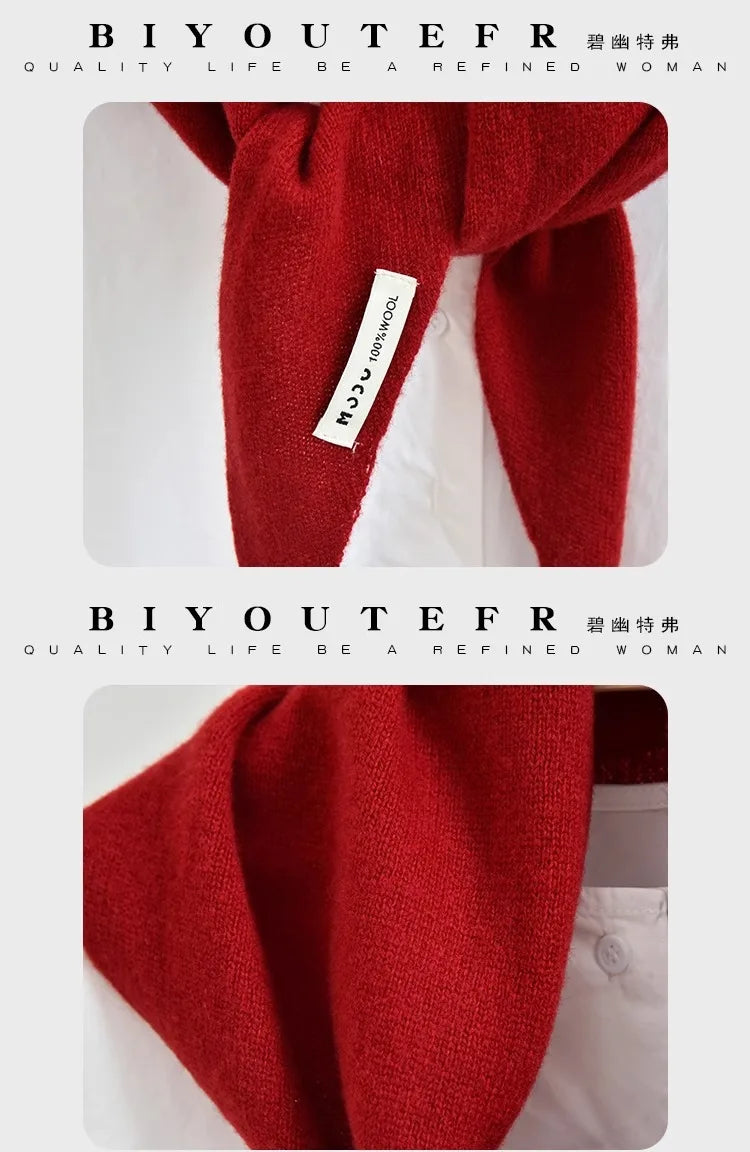 CowLost | australian-wool-knitted-triangle-scarf-shawl-womens-autumn-winter-warm-neck-protection-scarf |10