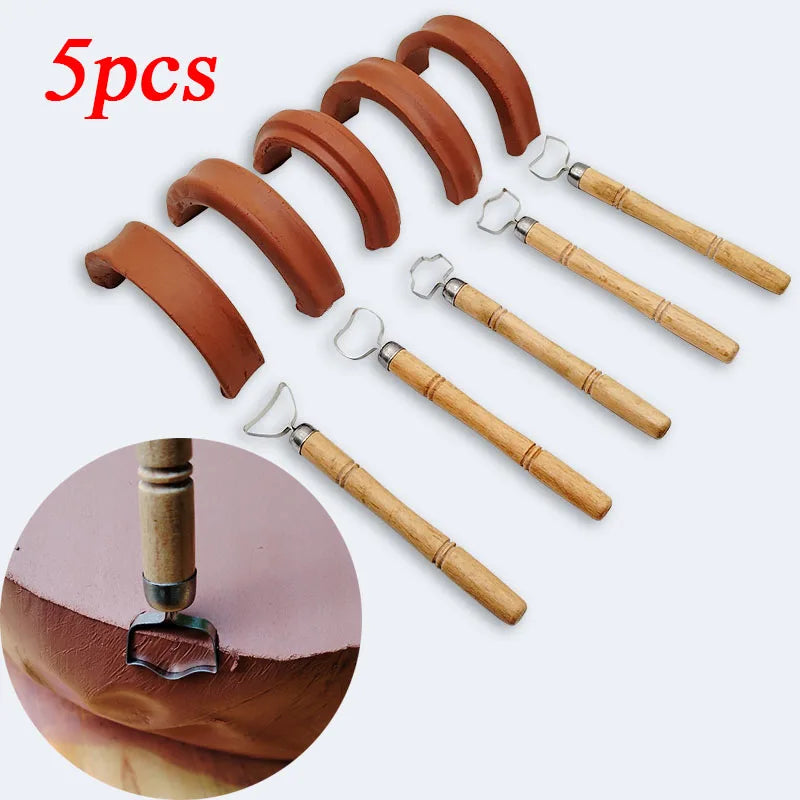 CowLost | 5pcs-pottery-scraper-tools-wood-handle-pottery-sculpting-tool-set-diy-clay-carving-shaping-kit-for-craftsmen-craft-supplies |1