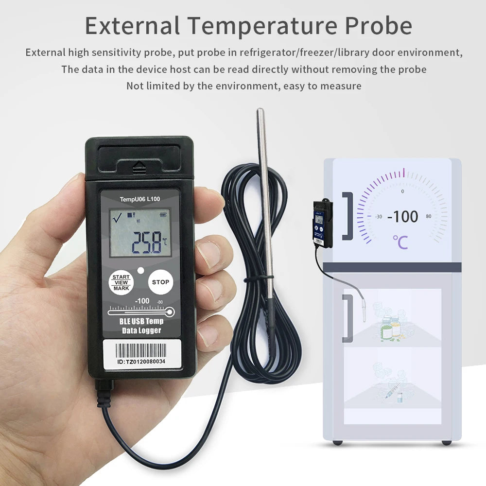 TempU06 Ultra Low Temp Data Logger USB Bluetooth 32000 Points -80℃ to -200℃ Recorder