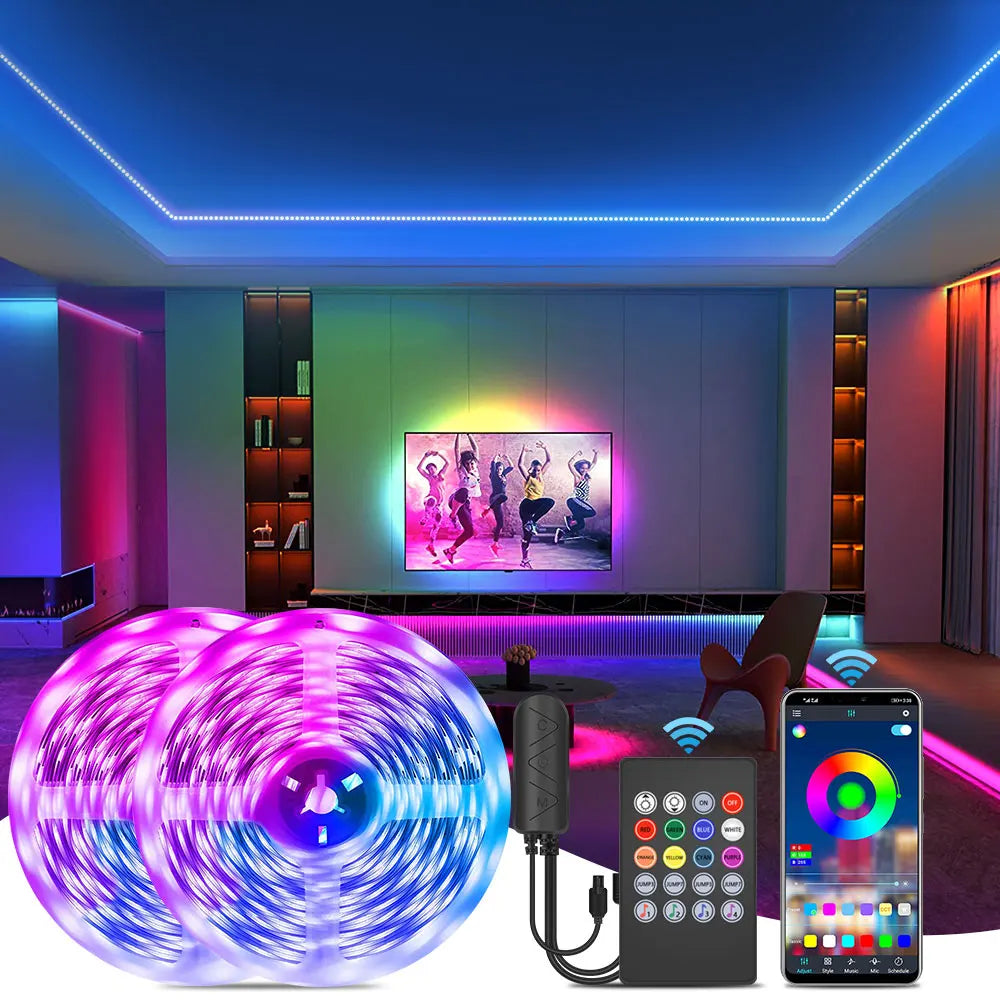12V 5050 RGB LED Strip Light with APP & Remote, DIY Color Change, Music Sync, Timer