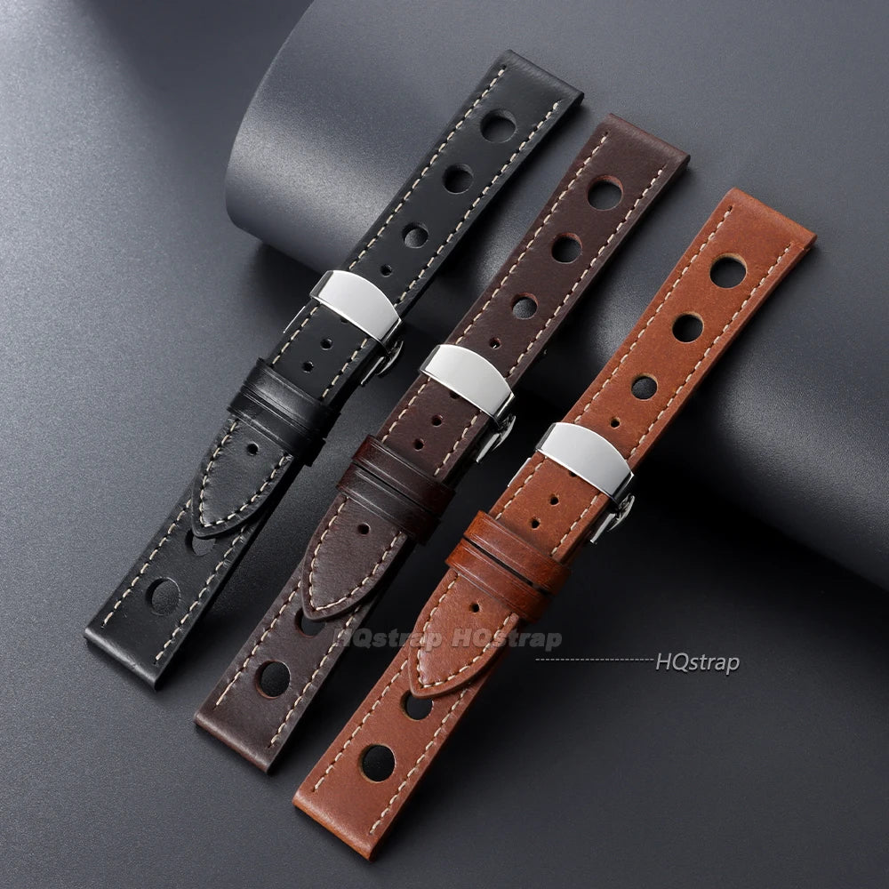 CowLost | product_id-hqstrap-genuine-dark-brown-cowhide-leather-watch-band-20mm-22mm-unisex-with-butterfly-buckle |10