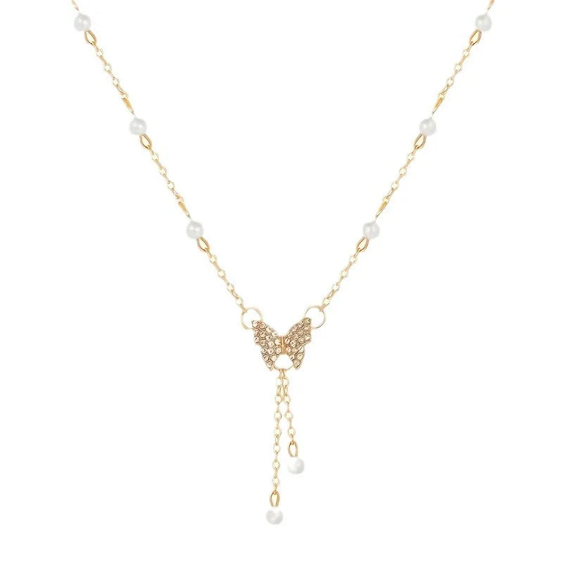 Women Gold Plated Butterfly Tassel Pendant Necklace for Party and Gifts