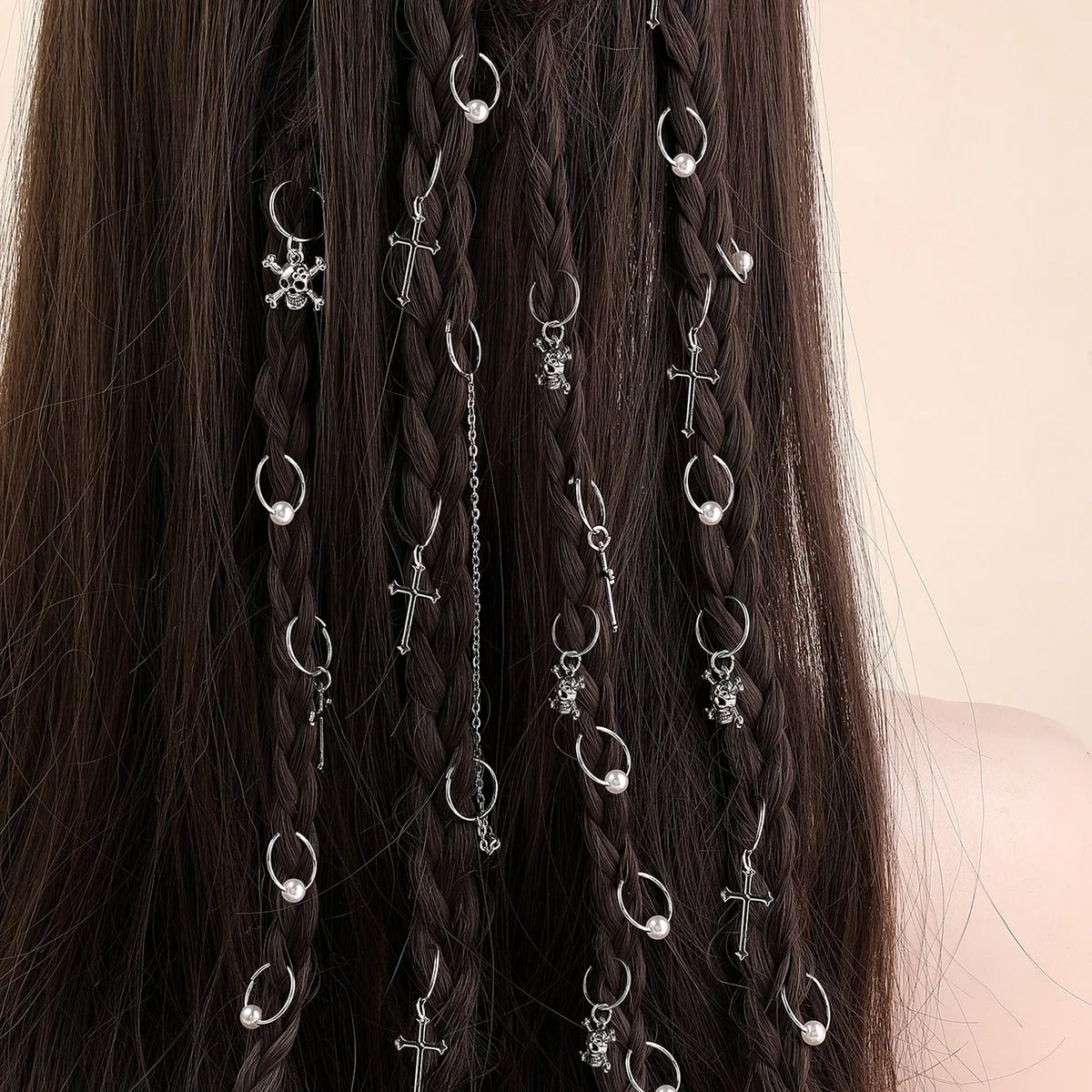 13pcs Cross&Skull Decor Hair Ring