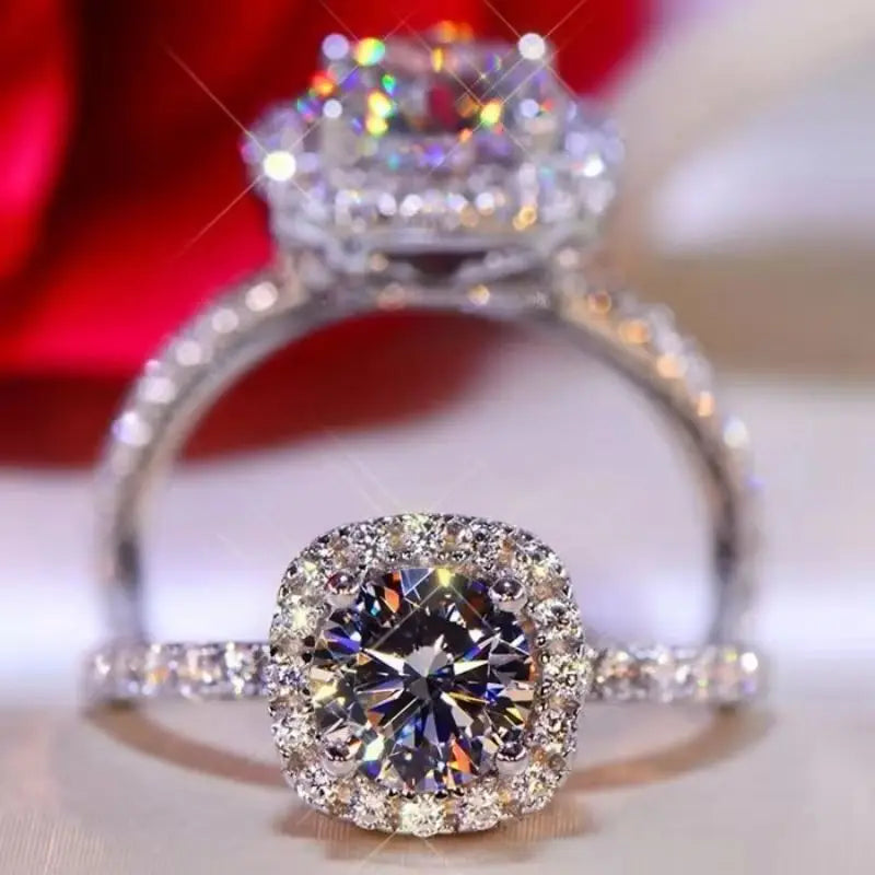 Silver Plated Stainless Steel Cubic Zirconia Adjustable Women's Wedding Engagement Ring
