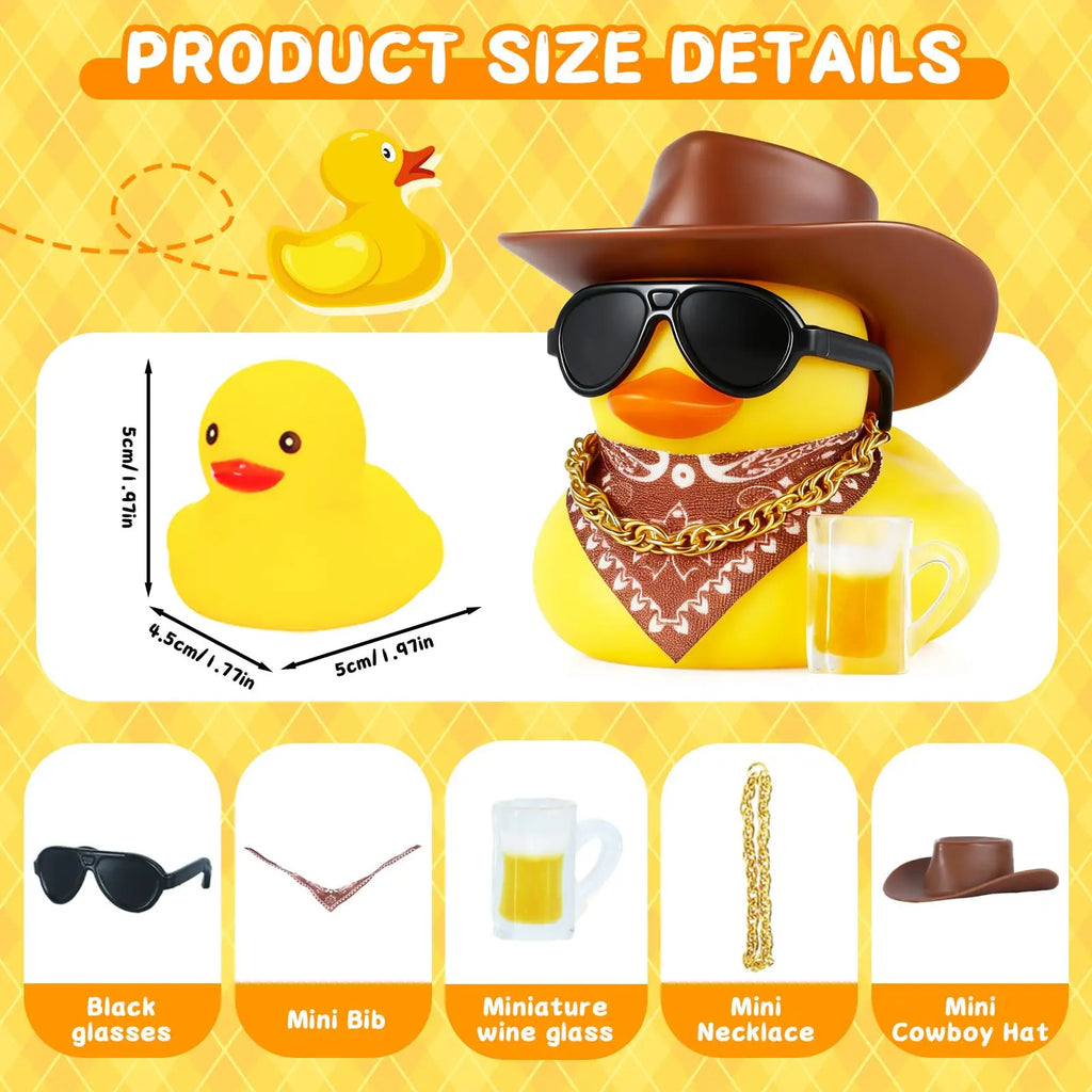 CowLost | product_id-cowboy-rubber-duck-with-sunglasses-necklace-beer-glass-tape-funny-pvc-car-dashboard-decor |8