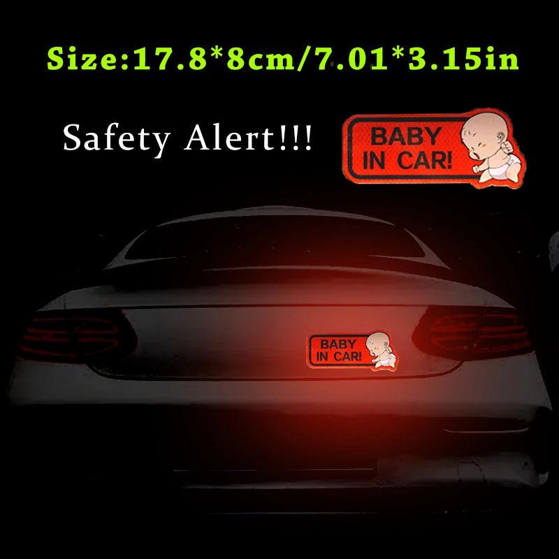 CowLost | 1pc-car-bumper-reflective-safety-strip-stickers-baby-in-car-pattern-car-reflective-sticker-reflective-warning-safety-tape |7