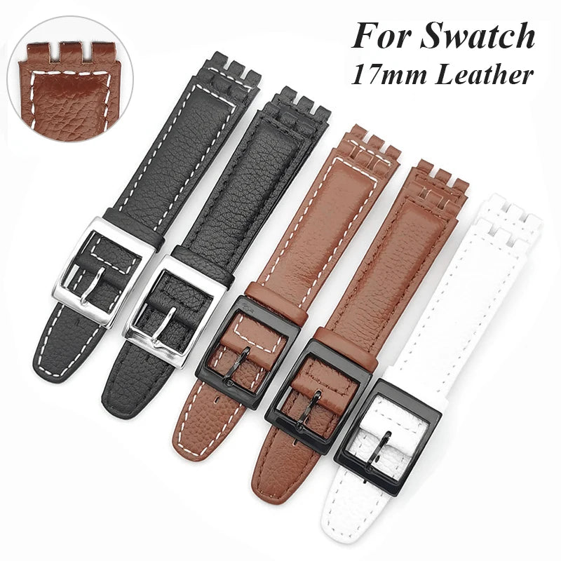 CowLost | bracelets-product_id-17mm-genuine-leather-watch-strap-for-swatch-lychee-band-brown-unisex-wristband |1