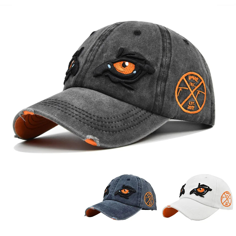 CowLost | washed-cotton-baseball-caps-for-women-men-eagle-eye-embroidery-snapback-hat |1