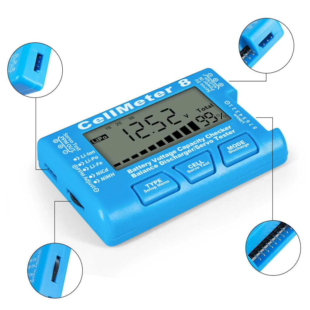 8 in 1 CellMeter Battery Capacity Tester Digital RC LiPo Li-ion NiMH Checker