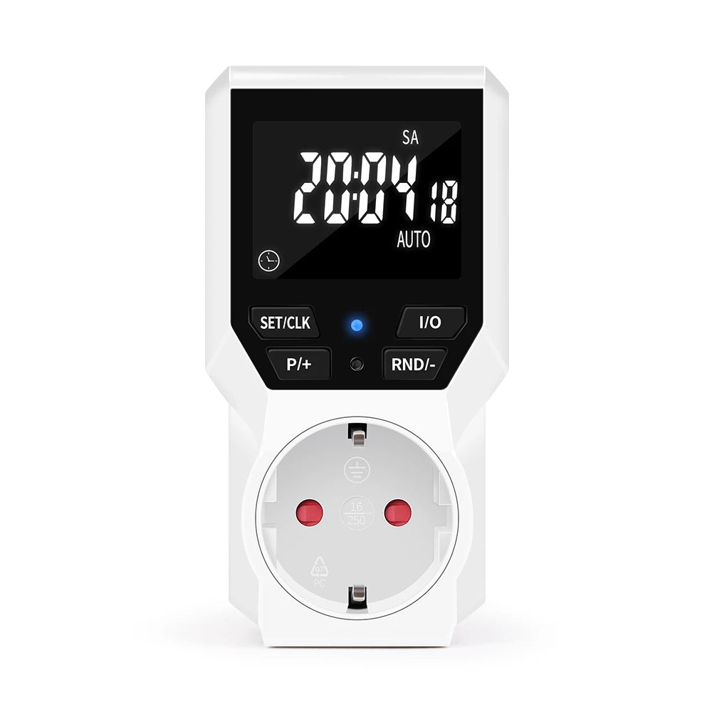 JUANJUAN Digital Programmable Timer Switch EU Plug LCD Display 10-Group Surge Protector 16A 3680W
