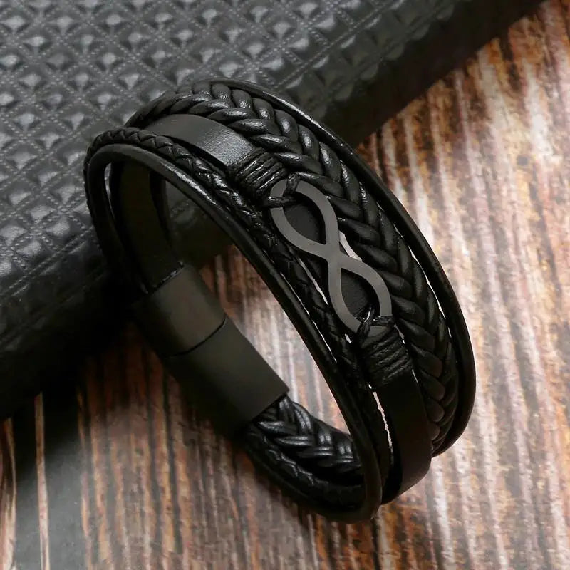 CowLost | infinity-symbol-charm-multi-layer-leather-bracelet-for-men |22