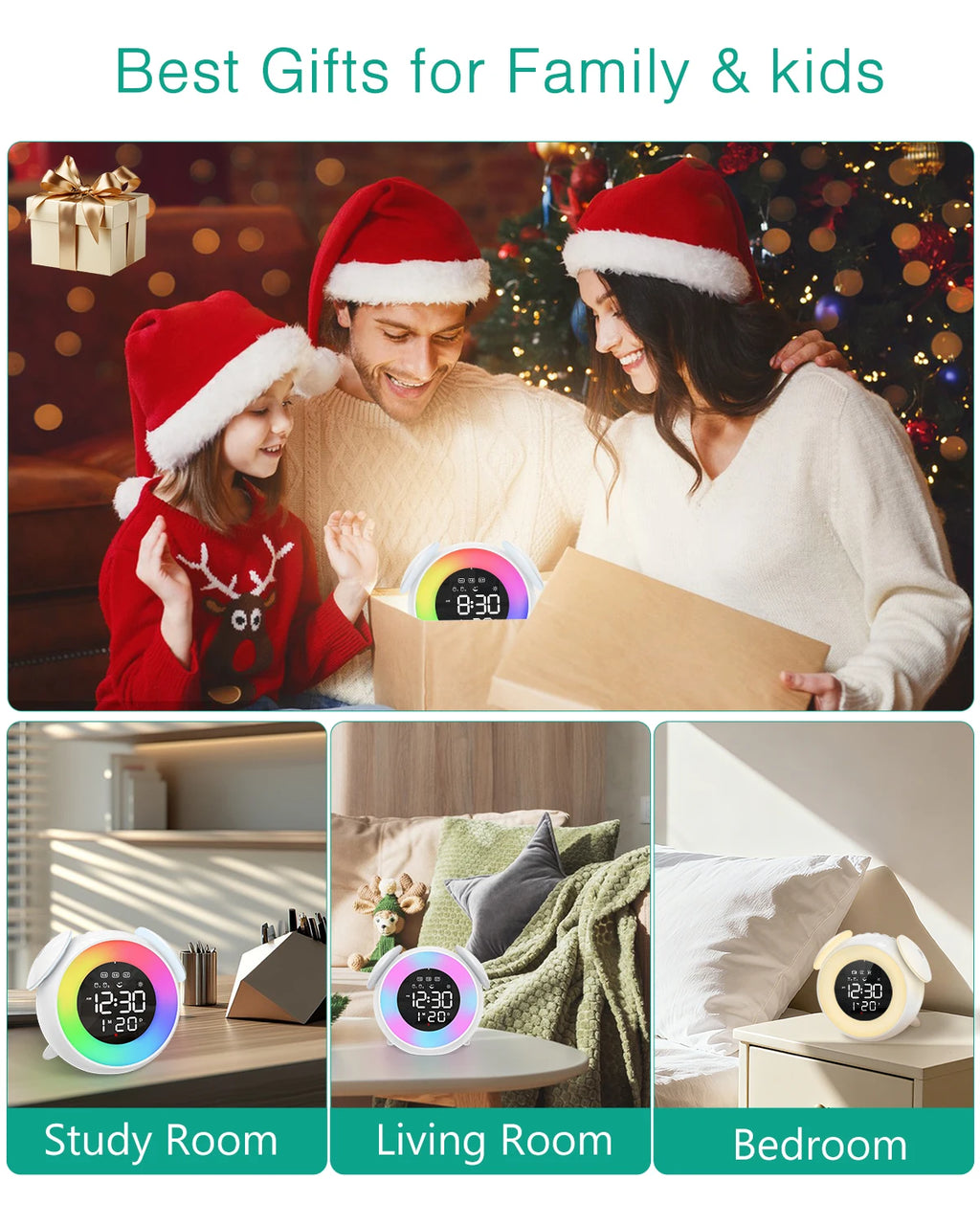ORIA Kids Digital Alarm Clock with 9-Color Night Light and Dual Alarms for Toddlers