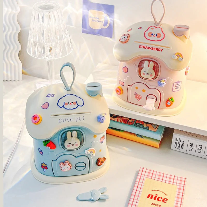 Girl DIY Creative Piggy Bank with Lock Key Money Saving Toy for Kids Christmas Gift