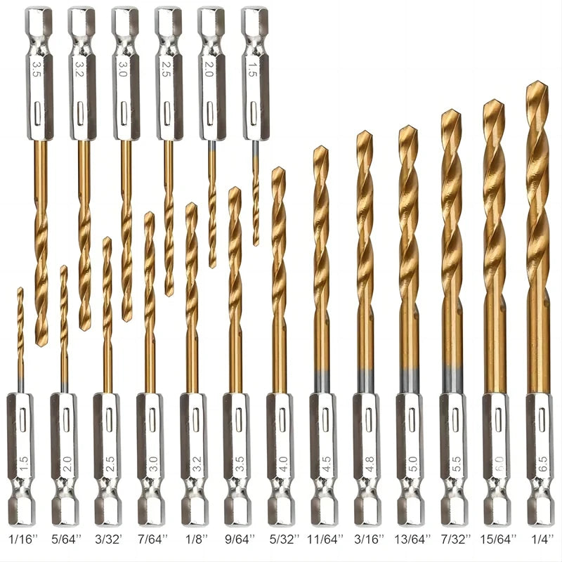 13/16/19pcs Hexagonal Handle Titanium Plate Twists Drill Bits Set High Speed Steel 1.5-6.5mm Drill Bits For Wood Plastic