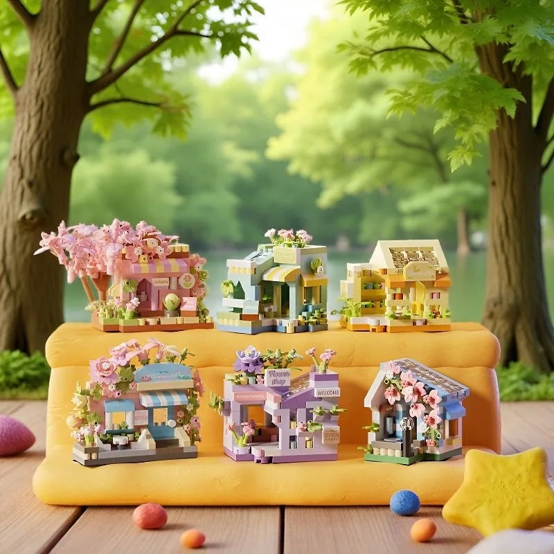 Mini City Street View Flower Shop Building Blocks Kit Educational Toy for Kids