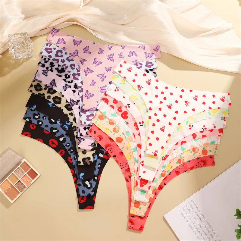 CowLost | activewear-pants-3pcs-womens-ice-silk-seamless-low-waist-leopard-thongs |11
