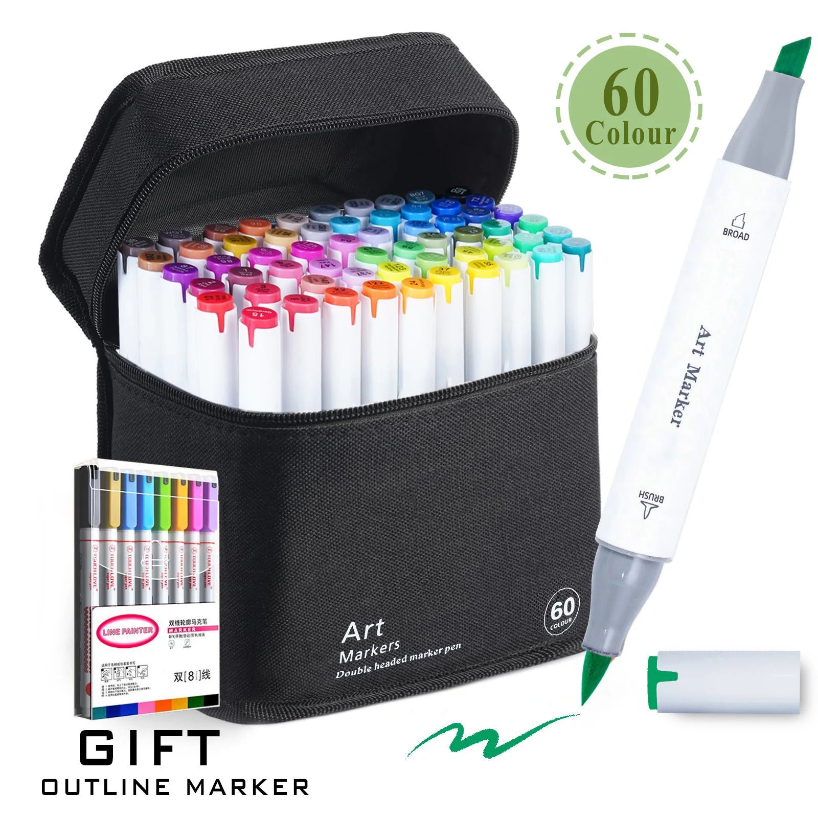 CowLost | product_id-120-color-dual-tip-brush-chisel-permanent-marker-set-with-base-outline-markers-and-refillable-pens |12