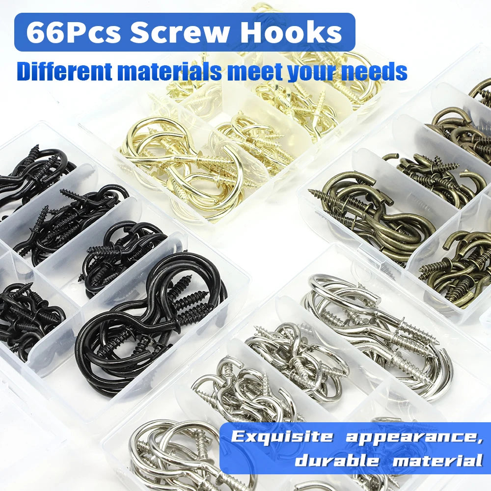 CowLost | nindejin-66pcs-heavy-duty-screw-hooks-kit-carbon-steel |3