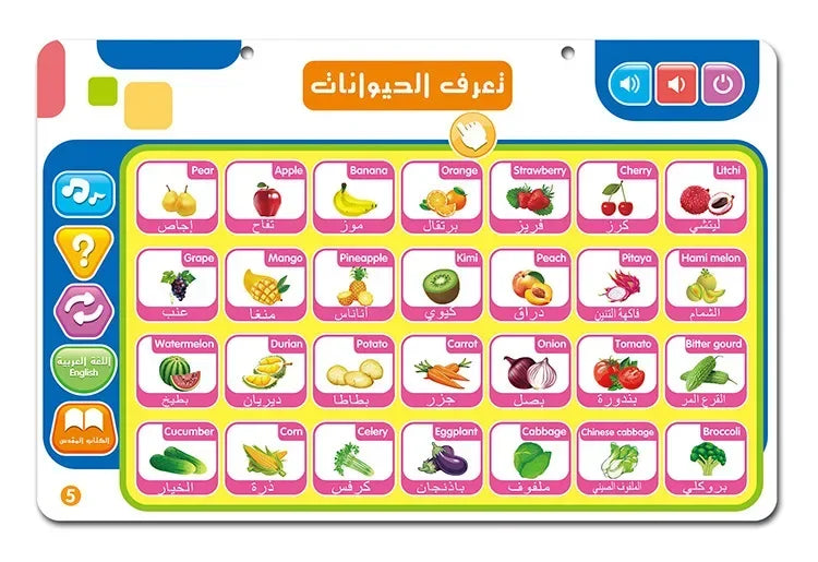 Muslim Kids Arabic Electronic Learning Board with 11 Themes Alphabet Number Words Sound Toy