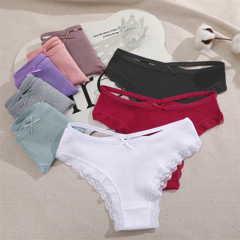 CowLost | activewear-pants-finetoo-4pcs-women-s-cotton-striped-lace-briefs |11