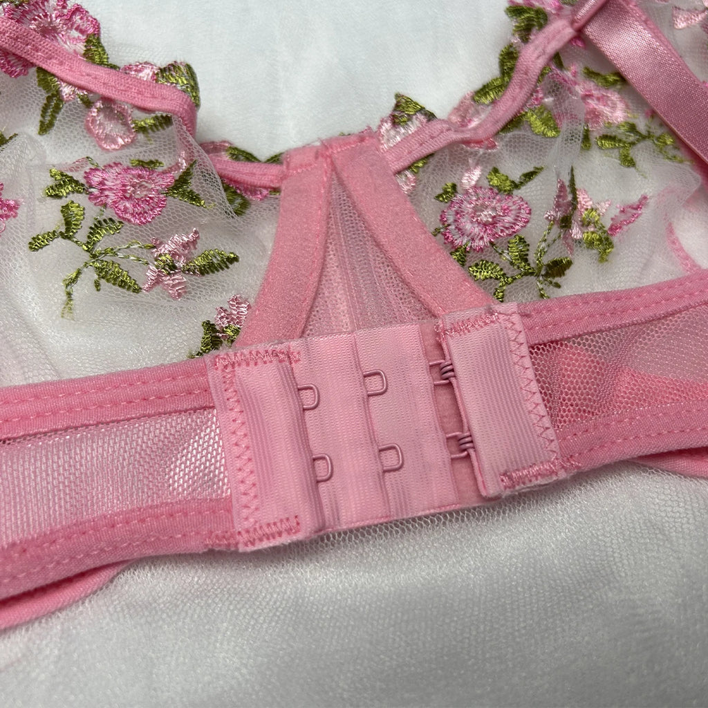 CowLost | pink-sexy-lingerie-woman-lace-transparent-underwear-fairy-embroidery-brief-sets |5