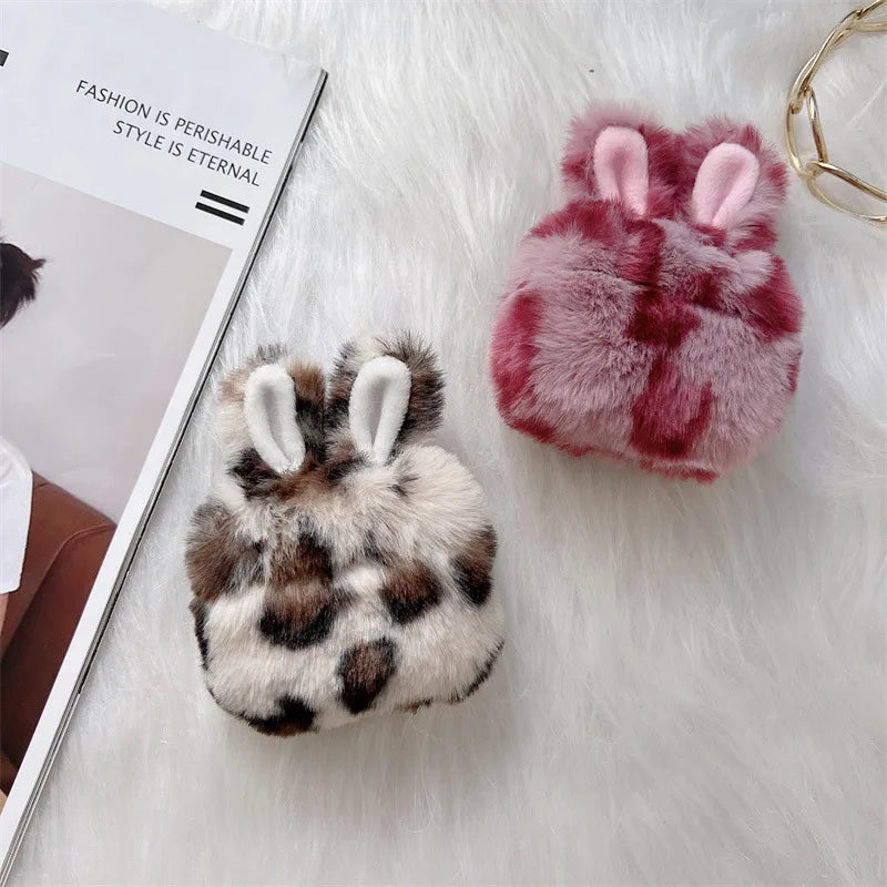 CowLost | cartoon-leopard-print-rabbit-ear-plush-earphone-case-for-airpods-1-4-pro-2 |4