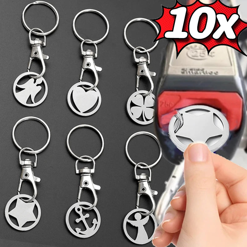 1/10PCS Stainless Steel Shopping Cart Token Keychains Portable Trolley Coin Removers