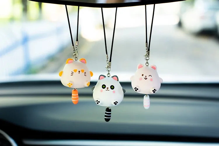 CowLost | product_id-resin-chubby-anime-cat-rearview-mirror-pendant-with-wagging-tail-ornament-gift |11