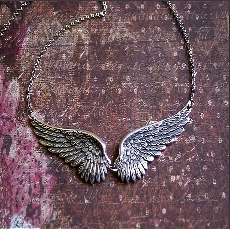 Vintage Angel Wings Feather Pendant Choker Link Chain Necklace for Women
