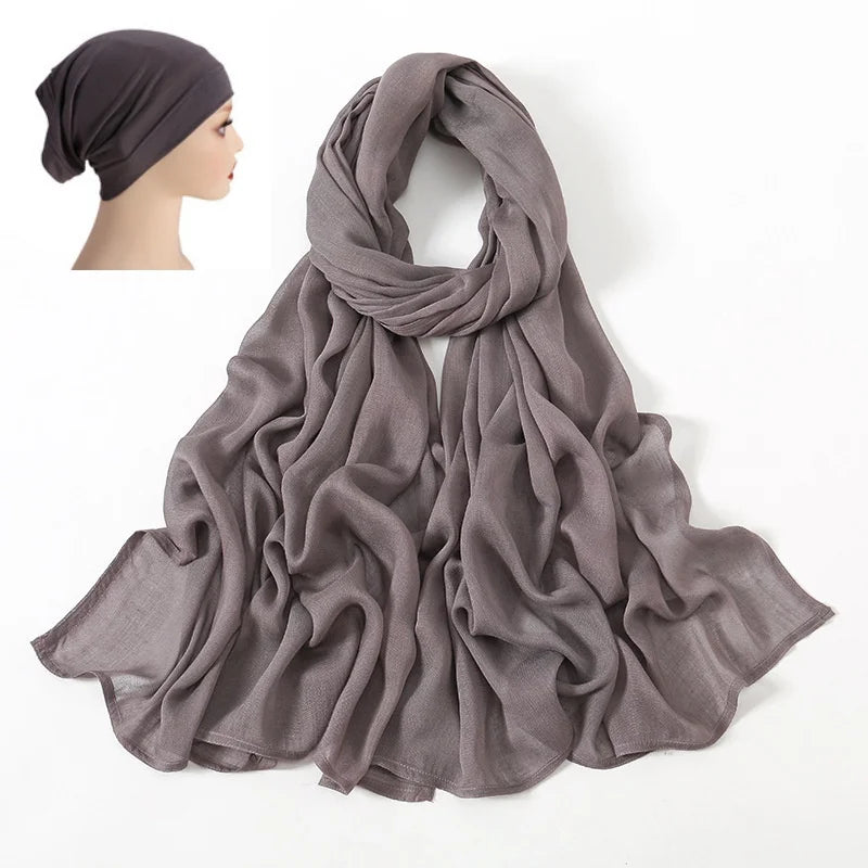 CowLost | 2pcs-set-hijab-matching-color-jersey-cap-lady-plain-viscose |15