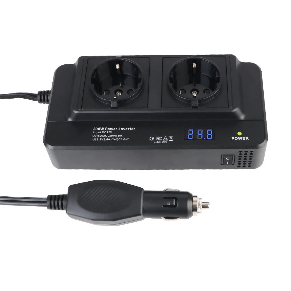 CowLost | 4-usb-12v-to-220v-400w-peak-power-auto-mounted-inverter-accessories-cigarette-lighter-car-200w-inverter-ac-eu-socket-dc-to-ac |3