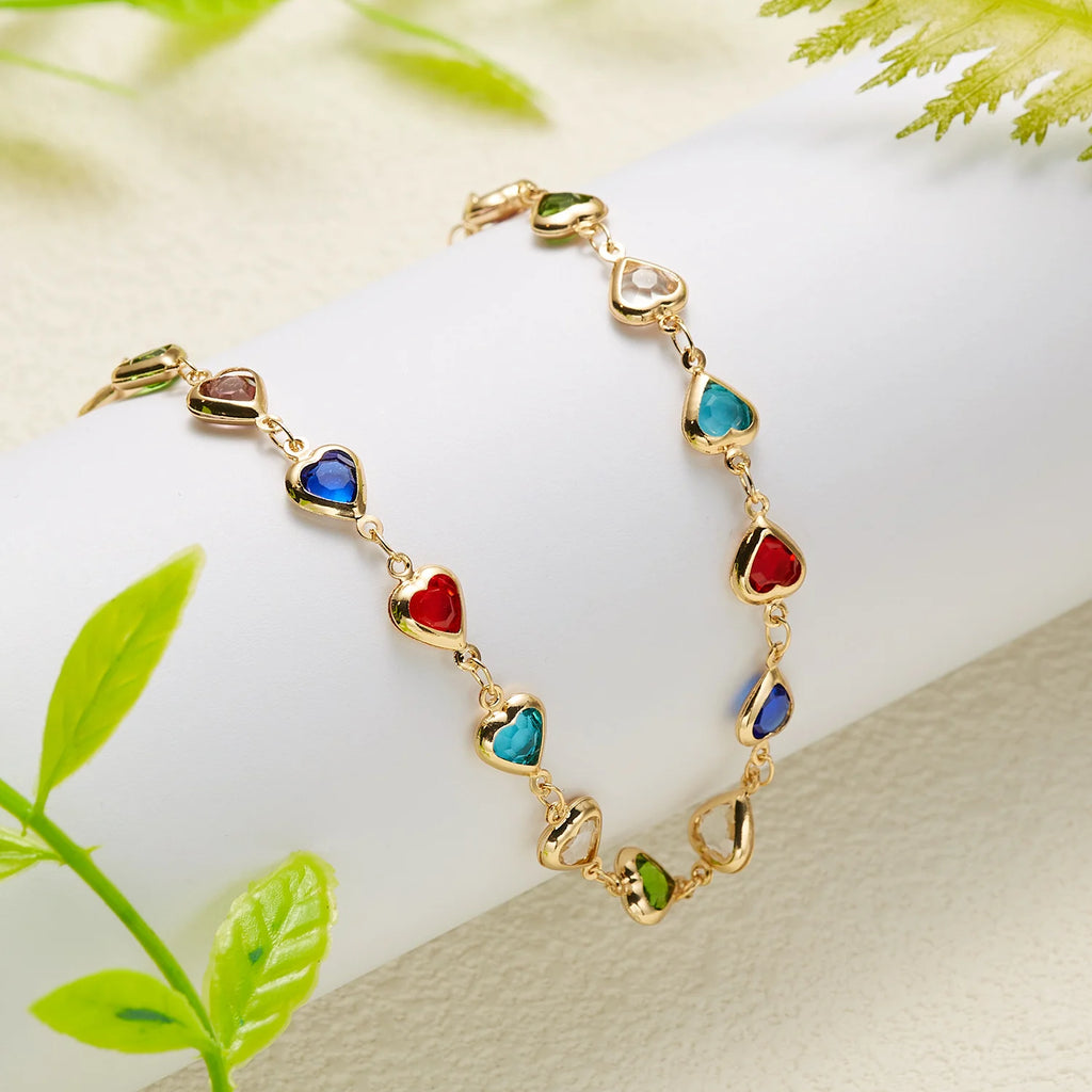 CowLost | exquisite-rainbow-zircon-heart-choker-necklace-for-women-korean-crystal-gold-color-metal-chain-collar-girls-party-beach-jewelry |12